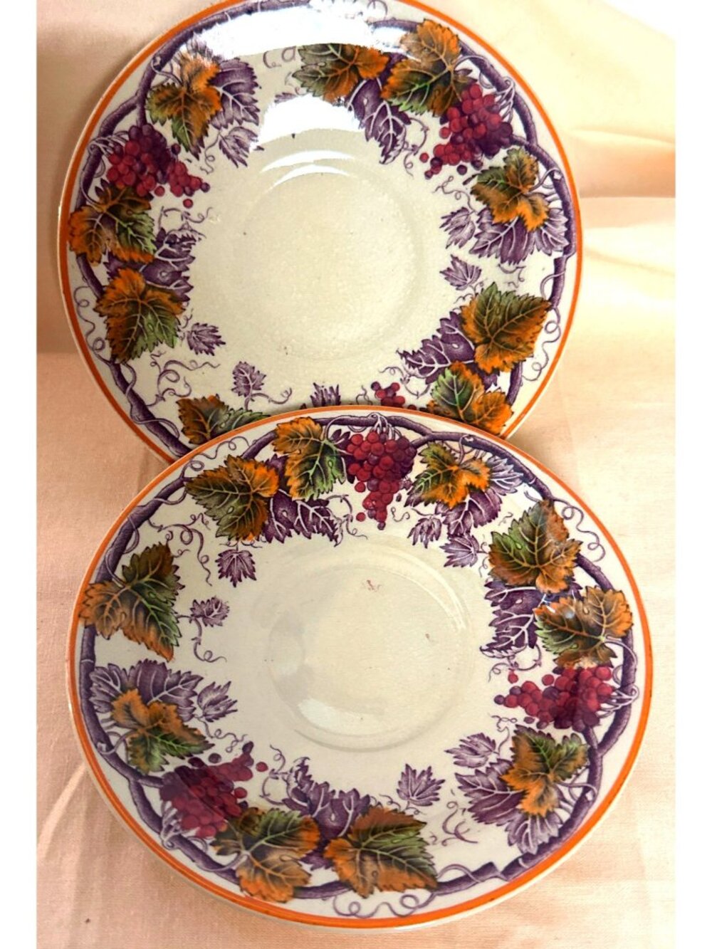 Vintage Wood & Sons Saucer Plates Vert de Mer England Grape VINE Colorful